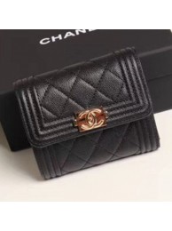 Chanel Quilted Grained Calfskin Boy Small Flap Wallet A81996 Black 2019 Collection AQ04151