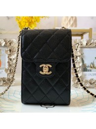 Chanel Quilted Grained Leather Phone Clutch with Chain AP0249 Black 2019 Collection AQ02859