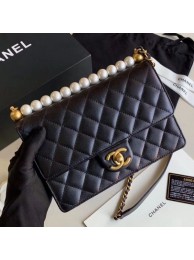 Chanel Quilted Iridescent Lambskin Pearls Flap Bag AS0585 Black 2019 Collection AQ01234