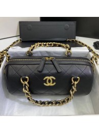 Chanel Quilted Lambskin Bowling Bag with Chain Top Handle Black 2020 Collection AQ03545