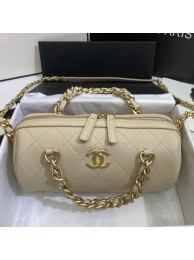 Chanel Quilted Lambskin Bowling Bag with Chain Top Handle Light Beige 2020 Collection AQ01519