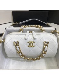 Chanel Quilted Lambskin Bowling Bag with Chain Top Handle White 2020 Collection AQ02664