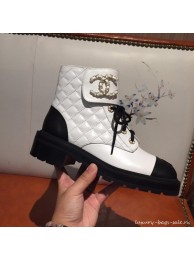 Chanel Quilted Lambskin Chain CC Lace-ups Short Boots G36424 White 2020 Collection AQ02261