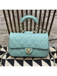 Chanel Quilted Lambskin Medium Flap Bag with Ring Top Handle AS1358 Blue 2020 Collection AQ03435
