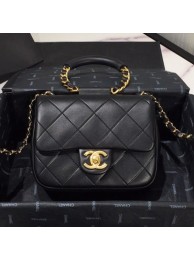 Chanel Quilted Lambskin Small Flap Bag with Ring Top Handle AS1357 Black 2020 Collection AQ04214