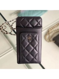 Chanel Quilted Lambskin Vertical Phone Holder/Classic Clutch with Chain AP0990 Black 2019 Collection AQ01091