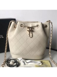 Chanel Quilted Leather Chain Drawstring Small Bucket Bag White 2019 Collection AQ01278
