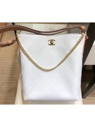 Chanel Quilted Leather Striped Side Hobo Bag AS0666 White 2019 AQ02643