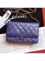 Chanel Quilted Leather Wallet on Chain WOC Blue 2019 Collection AQ04361