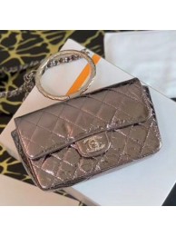 Chanel Quilted Metallic Leather Flap Bag with Ring Top Handle AS1665 Silver 2020 Collection AQ02981