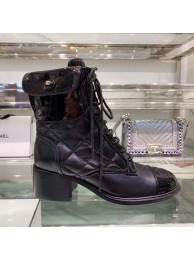 Chanel Quilted Patent Calfskin Lace-up Short Boots G35281 Black 2019 Collection AQ02216