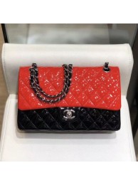 Chanel Quilted Patent Calfskin Medium Classic Flap Bag A01112 Red/Black/Silver 2019 Collection AQ02867