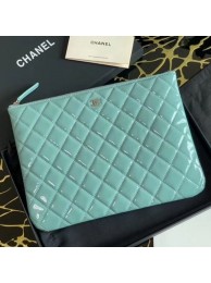 Chanel Quilted Patent Leather Medium Pouch Blue 2020 Collection AQ00741