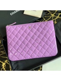 Chanel Quilted Patent Leather Medium Pouch Purple 2020 Collection AQ03661