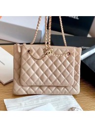 Chanel Quilted Shiny Lambskin Double Clutch with Chain AP1073 Nude 2019 Collection AQ03147