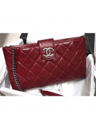 Chanel Quilting Waxy Leather Clutch with Chain Bag Dark Red 2019 AQ03218