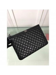 Chanel Quiltted Lambskin Large Boy Pouch A84407 Black/Silver 2019 Collection AQ03070