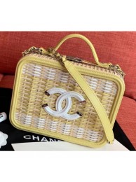 Chanel Rattan/Patent Calfskin CC Filigree Vanity Case Medium Bag A93343 Yellow 2019 AQ01948