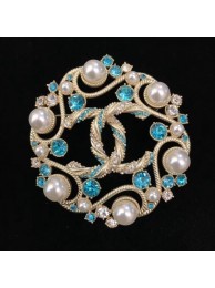 Chanel Round Brooch AB0585 Gold/Pearly White/Blue/Crystal 2019 Collection AQ03060