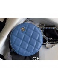 Chanel Round Classic Clutch with Chain Bag AP0245 Grained Calfskin Blue 2020 AQ02317