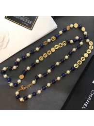 Chanel Round Metal and Pearl Sweater Long Necklace Gold/Blue/White 2019 Collection AQ03662