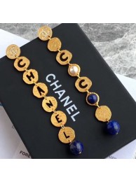 Chanel Round Metal Cutout Lettering Long Earrings AB1601 Gold/Blue 2019 Collection AQ03277