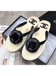 Chanel Rubber Camellia Thong Slides Sandals Black 2020 Collection AQ03262