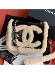 Chanel Shearling Sheepskin and Vintage Leather Flap Bag AS0321 Black/Beige 2019 Collection AQ02938