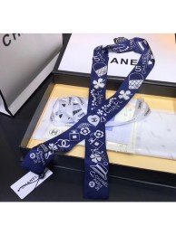 Chanel Silk Twill Slim Bandeau Scarf 10x120cm AA0349 Blue 2019 AQ02797