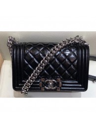 Chanel Small Metallic Crumpled Waxy Leather Resin Boy Flap Shoulder Bag Black AQ04335