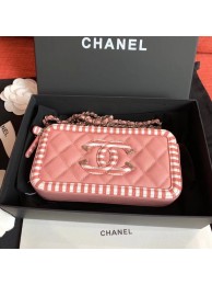 Chanel Striped Grained Calfskin CC Filigree Clutch With Chain Bag A84450 Pink 2019 AQ02030