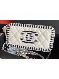 Chanel Striped Grained Calfskin CC Filigree Clutch With Chain Bag A84450 White 2019 AQ02322