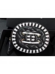 Chanel Striped Grained Calfskin CC Filigree Round Zipped Coin Purse A81458 Black 2019 AQ02596