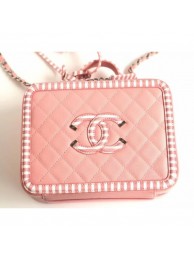 Chanel Striped Grained CC Filigree Vanity Case Medium Bag A93343 Pink 2019 AQ03525