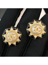 Chanel Sunflower Round Stud Earrings AB2025 Gold/Black 2019 Collection AQ03543