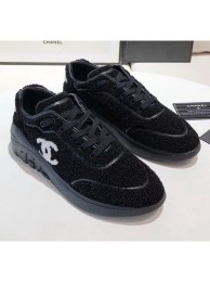 Chanel Terry-cloth & Goatskin Classic Sneaker Black 2020 Collection AQ03727