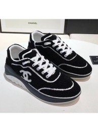 Chanel Terry-cloth & Goatskin Classic Sneaker Black/White 02 2020 Collection AQ03167