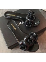 Chanel Tpu Camellia Pool Mules Slides Sandals Black 2020 AQ00713