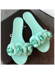 Chanel Tpu Camellia Pool Mules Slides Sandals Light Green 2020 AQ02210