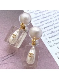 Chanel Transparent Resin Pearl Short Earrings White/Gold 02 2019 Collection AQ01280