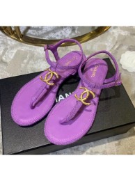 Chanel Tweed & Lambskin Thong Sandals With CC Logo Purple 2020 Collection AQ04056