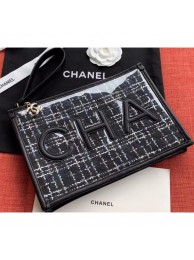 Chanel Tweed and PVC Pouch Clutch Large Bag AP0360 Black 2019 AQ01784