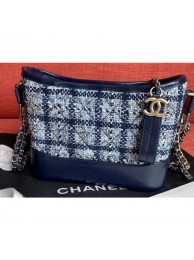 Chanel Tweed/Calfskin Gabrielle Small Hobo Bag A91810 Grid Navy Blue AQ01560