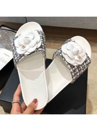 Chanel Tweed Camellia Flat Slide Sandal Black/White 2020 Collection AQ03891