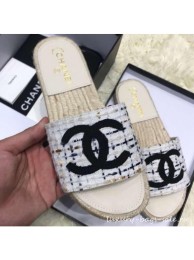 Chanel Tweed Mules Flat Slipper Sandals Espadrilles Gray 2019 AQ02088