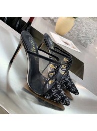 Chanel Tweed Transparent Lace-up High-Heel Mules Black 2019 Collection AQ02470