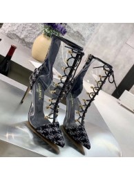 Chanel Tweed Transparent Lace-up High-Heel Short Boots Black 2019 Collection AQ02337