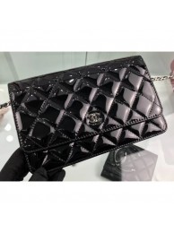 Chanel Wallet On Chain WOC Bag in Patent Leather Black/Silver AQ04078