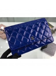 Chanel Wallet On Chain WOC Bag in Patent Leather Blue/Silver AQ02889