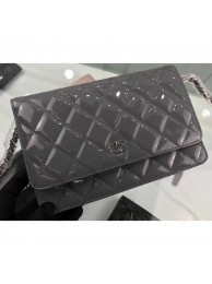 Chanel Wallet On Chain WOC Bag in Patent Leather Gray/Silver AQ03191